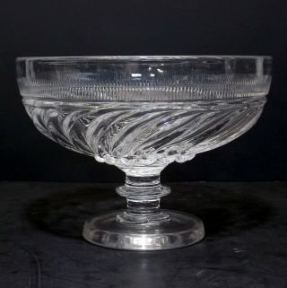 Antique 19thc Pressed Blown Cut Pittsburgh Flint Glass Swirl Compote Footed Bowl