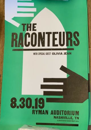 The Raconteurs At The Ryman Auditorium Poster Hatch Show Print 8/30/19 Night 2