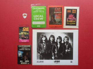 Ozzy Osbourne,  Promo Photo,  6 Backstage Passes,  Guitar Pick,  Various Tours