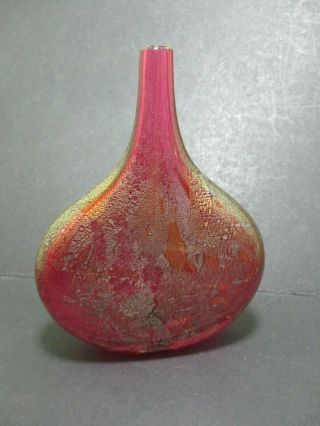 Isle Of Wight Glass Lollipop Bottle Vase - Iridescent Gold On Red