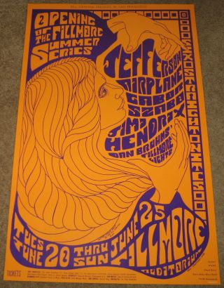 Jefferson Airplane - Jimi Hendrix 1967 Poster 2nd Print Fillmore Limited Bg069