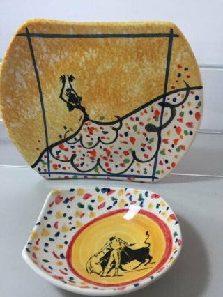 Joan Ramirez Ceramista Hand Painted Art Pottery Flamenco And Bullfighter