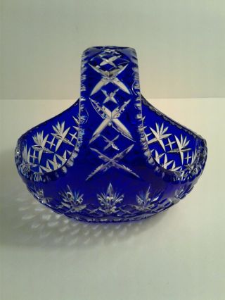 Vintage Bohemian 24 Pbo Cobalt Blue Cut To Clear Art Glass 7 " Basket