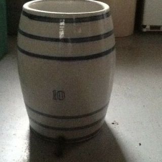 Vintage Stoneware 10 Gallon Water Cooler Crock Blue Bands