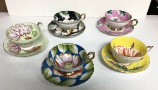 5 Vintage Occupied Japan Trimont Floral Cups & Saucers
