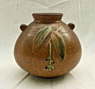 Vintage Signed Weller Pottery Cornish Bulbous Arts & Crafts Vase Raised Leaves