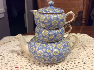 Lord Nelson Skylark Chintz Stacking Teapot Rare Blue W/ Yellow Flowers