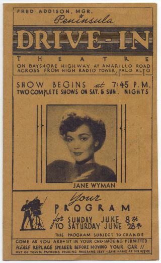 1950s Peninsula Drive - In Movie Program Palo Alto With Jane Wyman Cover