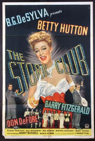 The Stork Club Betty Hutton Singing Famous Nyc Nightclub 1 - Sheet 1946