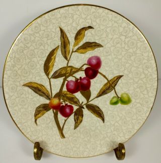 2 Antique Royal Worcester Plates W Hand Painted Gold Leaves & Berries Circa 1860 3