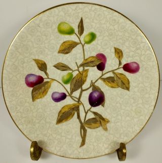 2 Antique Royal Worcester Plates W Hand Painted Gold Leaves & Berries Circa 1860 4