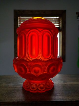 L.  E.  Smith Glass Moon & Star Orange Amberina Satin Courting Candle Light Lamp