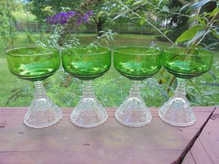 4 Vintage Cambridge Rose Point Green Clear Pressed Cocktail Goblets 4 3/16 "