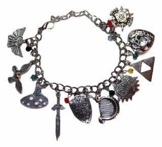 Legends Of Zelda Silvertone Metal (10) Charm Bracelet Very Substantial
