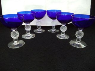 Morgantown Golf Ball 6 Champagnes Tall Sherbet Stems Ritz (cobalt) Blue Crystal