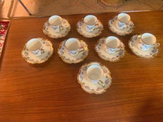 8 Limoges Coronet Demitasse Cups And Saucers Gold Gilt Rose Pattern.