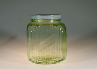 Vintage Hocking Glass Company Ribbed Large Green Cookie Jar 2 C.  1930