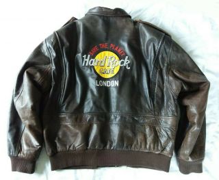 Vtg Hard Rock Cafe London Brown Leather Bomber Jacket Sz.  Xl