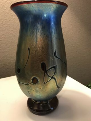 Art Glass Vase Signed And Numbered Maybe Carl ?? 8.  5” Tall