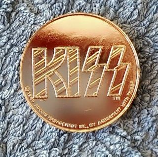Kiss 1980 Tour Silver Plate Coin.  1980 Aucoin Australia.  1.  5 Inch Round 3