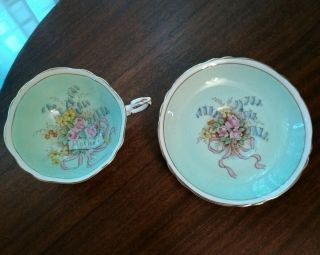 Paragon England Floral Bouquet Mother Tea Cup Saucer Wide,  Double Warrant Green