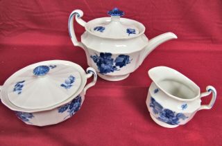 Royal Copenhagen Blue Flowers 8503 Angular Teapot,  Sugar & Creamer