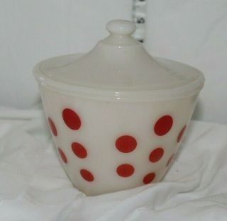 Fire King Red Polka Dot Grease Bowl - Ivory