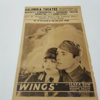 World War 1 1920 Theater Advertisement Poster Paramont Wings Clara Bow Planes