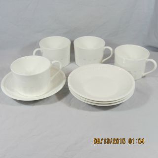 Wedgwood Colosseum Cups Saucers Set 4 White Embossed Rim Bar Beaded Bicentenary