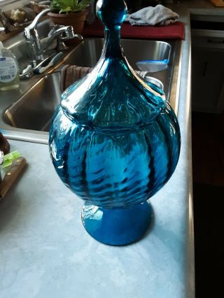 MCM Empoli Optic Blue Art Glass Circus Tent Apothecary Jar Italy. 4