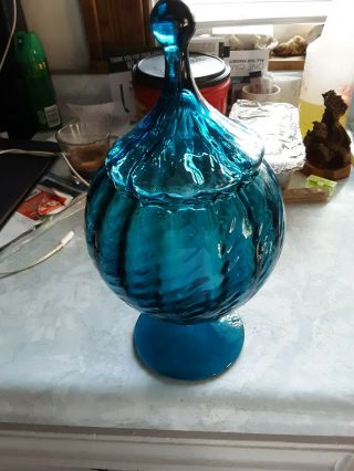 MCM Empoli Optic Blue Art Glass Circus Tent Apothecary Jar Italy. 7