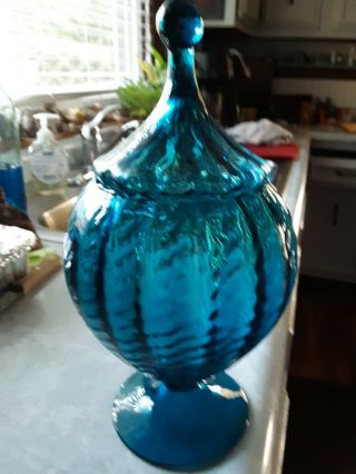 MCM Empoli Optic Blue Art Glass Circus Tent Apothecary Jar Italy. 8