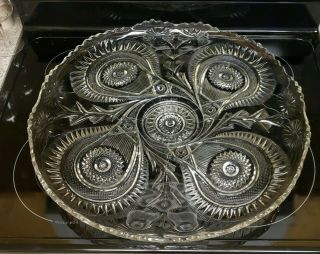 Big Le Smith Pinwheel Slewed Horseshoe Glass Underplate Punch Bowl 22.  5 " Plate