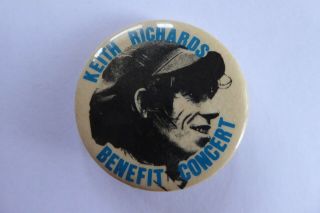 Rare Rolling Stones Keith Richards Benefit Concert Vintage 1970s Button