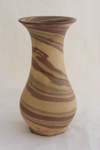 Vintage Tall Marked Niloak 8 " Swirl Vase Brown & Tan - Mission Arts And Crafts