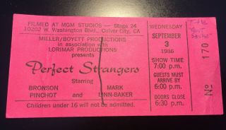 Perfect Stangers 1986 Tv Audience Taping Ticket Bronson Pinchot /mark Linn - Baker