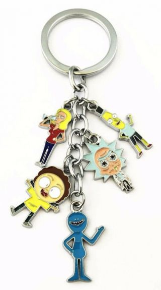 Rick And Morty Characters 5 Charm Metal Keychain Keyring