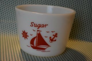 Mckee Milk Glass Red Sailboat Pattern Sugar Bowl,  Canister No Lid Rare,  Vintage