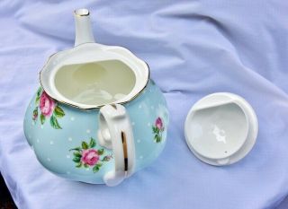 Vintage Royal Albert Polka Blue Teapot Cream & Sugar White Polka Dot 2