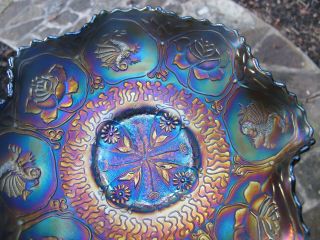 Fenton Dragon Lotus Antique Carnival Art Glass Blue Bowl Iridescent Electric