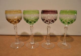 Set Of 4 Cut To Clear Crystal Wine Glasses