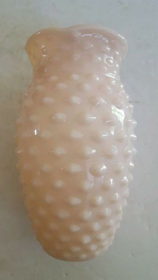 Vintage Pink Milk Glass Hobnail Vase 8 " Tall Scalloped Rim