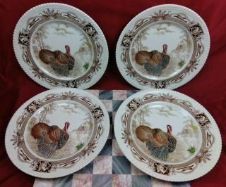 Set Of 4 Johnson Brothers Barnyard King Turkey Dinner Plates 10.  5 "