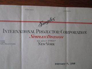 Movie Letterhead International Projector Corporation Mechanism 2/9/1926