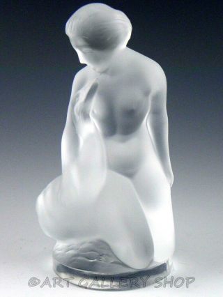 Lalique France Crystal Figurine Nude Lady Woman Girl Leda & Goose