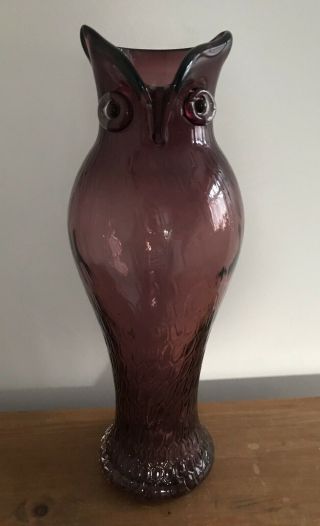 Large Authentic Murano Owl Vase 14 " Tall Plum Collectible Art Glass Rare