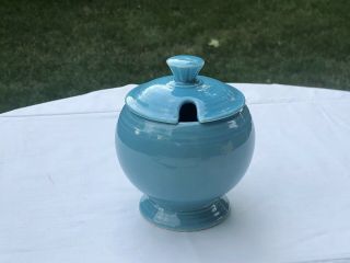 Vintage Homer Laughlin Fiesta Ware Turquoise Blue Marmalade Jelly Jam Jar