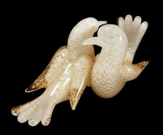 Vintage Murano Art Glass Lovebirds Birds Figurine Sculpture Archimede Seguso