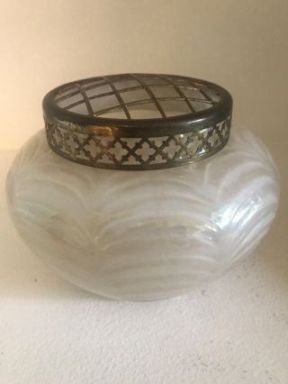 Kralik Loetz Opalescent Pearl Glass Vase With Metal Frog
