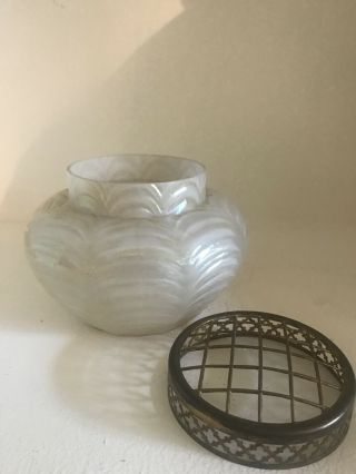 Kralik Loetz Opalescent Pearl Glass vase with Metal Frog 5